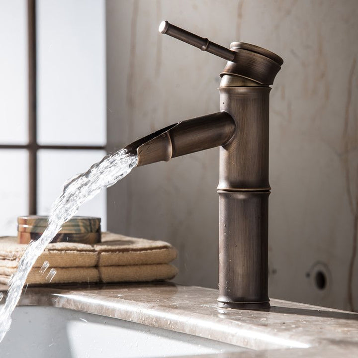 BowLift | Farmhouse-style vessel sink bathroom faucet round brass faucet