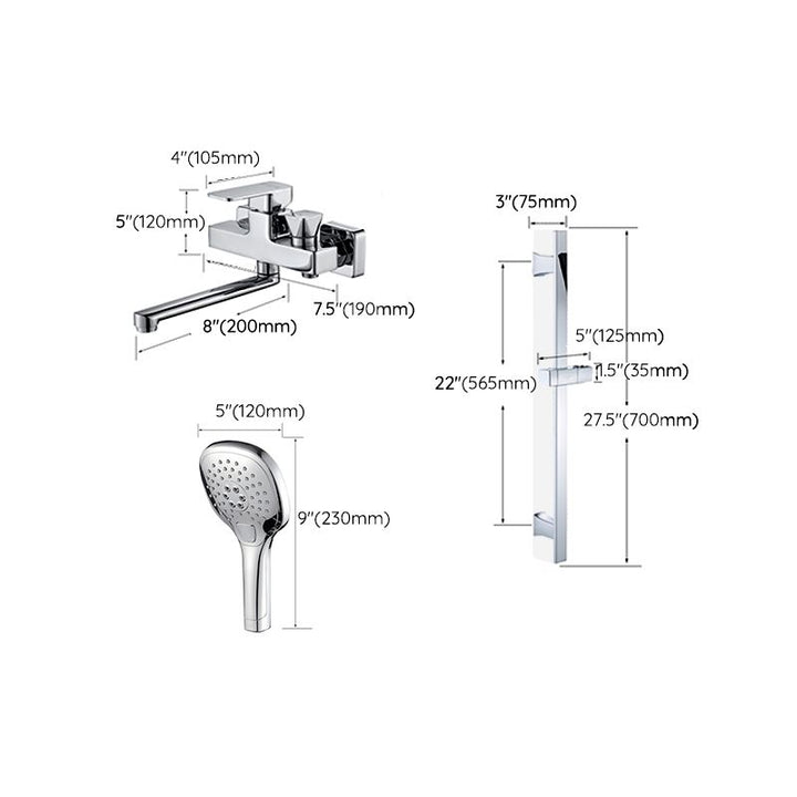 BowLift | Wall Mounted Bathtub Faucet Trim Polished Chrome Swivel Spout with Hand Shower