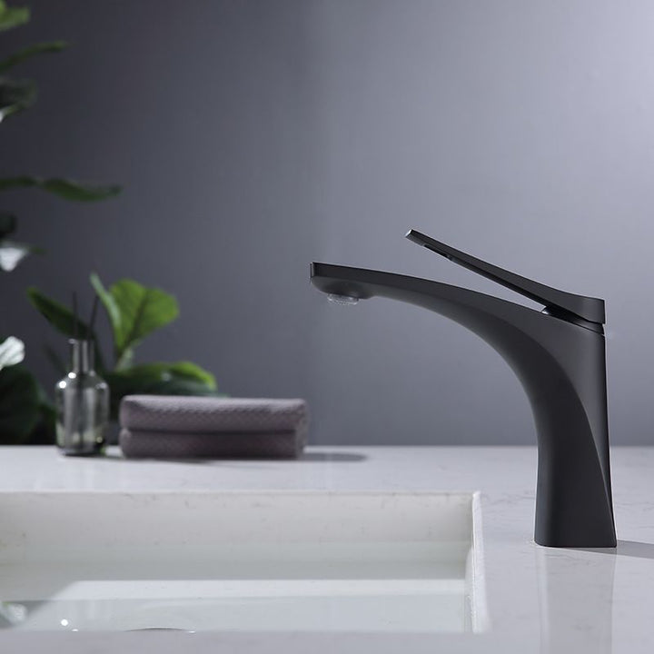 BowLift | Modern Vessel Faucet Brass Lever Handles Low Arc with Water Hose Bathroom Vessel Faucet