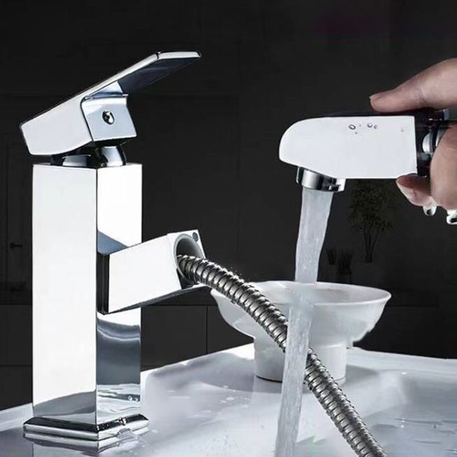 BowLift | Contemporary Bath Faucet Brass Lever Handle Pull-Out Sink Faucet