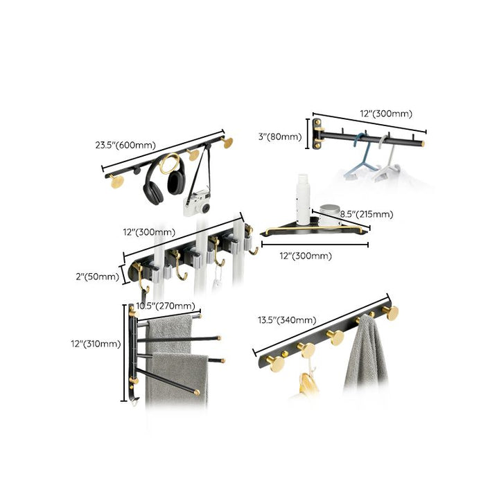 BowLift | 5-piece modern bathroom accessory set made of black brass bathroom hardware