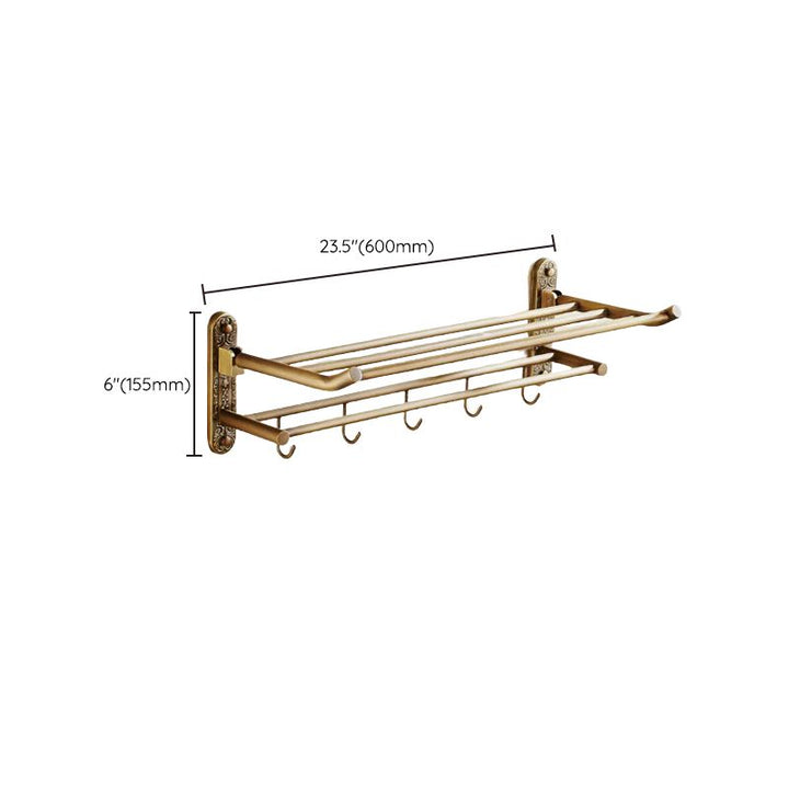 BowLift | Worn Brass Traditional Bathroom Set with Bath Shelf/Paper Holder & Towel Bar