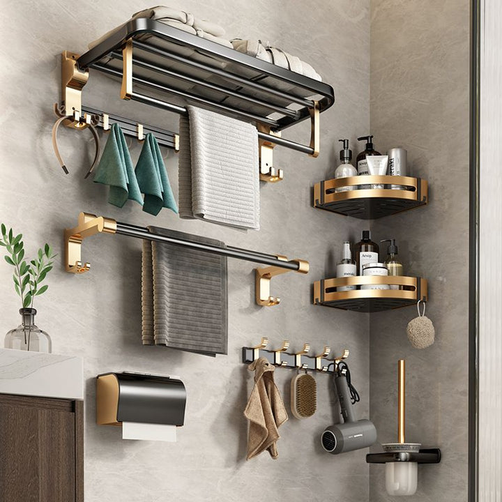BowLift | Modernism Bathroom Accessories Hardware Set Black & Gold Bathroom Shelf/Towel Bar