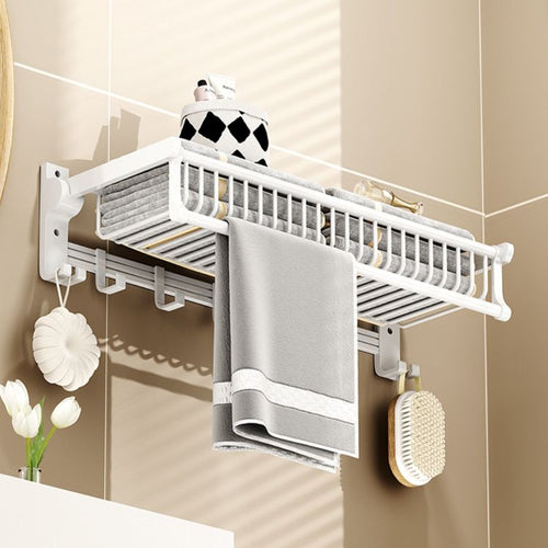 BowLift | Modern style bathroom accessory set with bathroom shelf/towel rack/toilet brush in white