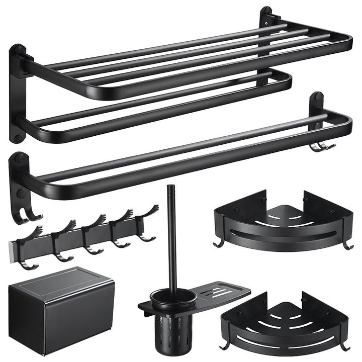 BowLift | Modern Classic Bathroom Hardware Set Matte Black Bathrobe/Towel Bar & Bathroom Shelf