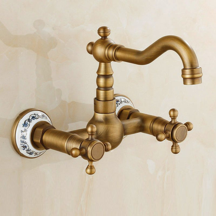 BowLift | Vintage Bathtub Faucet with Two Cross Handles Made of Pure Copper Wall-Mounted Fixture