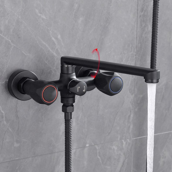 BowLift | Modern Bathtub Faucet Trim Black Wall Mounted Swivel Spout with Hand Shower
