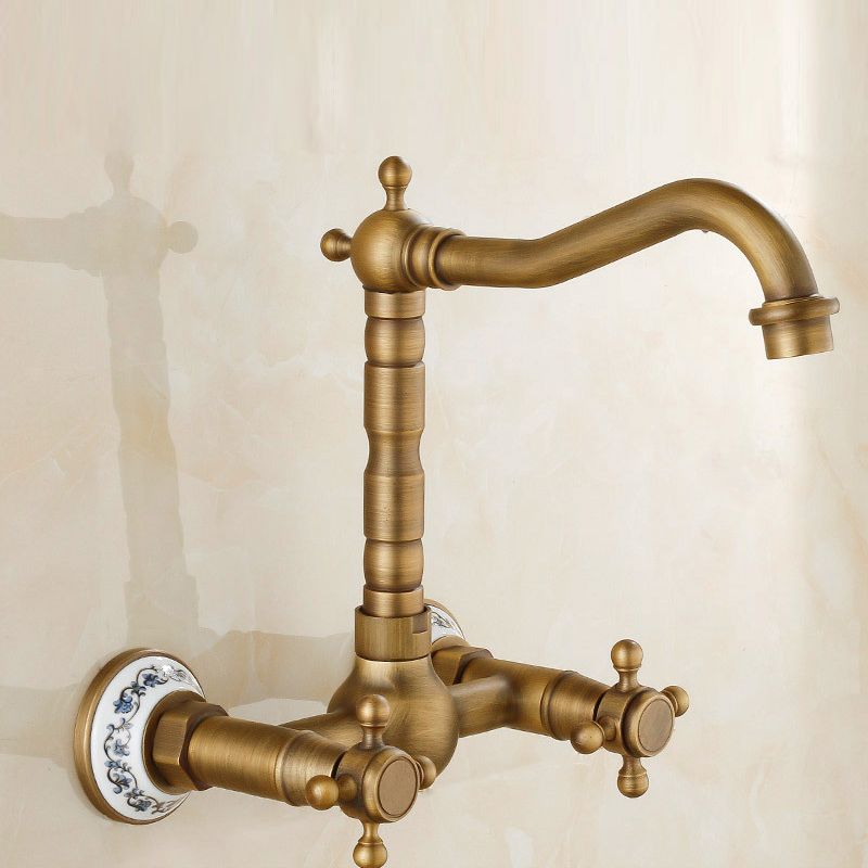 BowLift | Vintage Bathtub Faucet with Two Cross Handles Made of Pure Copper Wall-Mounted Fixture