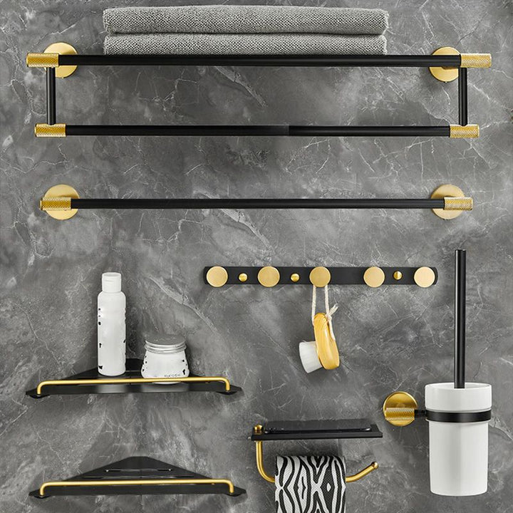 BowLift | 5-piece modern bathroom accessory set made of black brass bathroom hardware