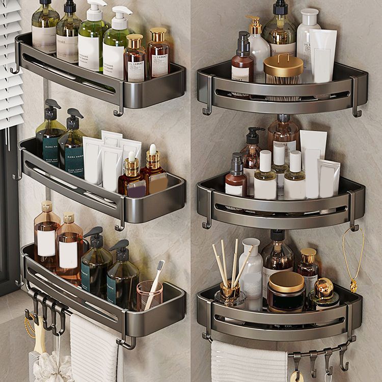 BowLift | Contemporary bathroom accessory set 3-piece bath shelf with hooks