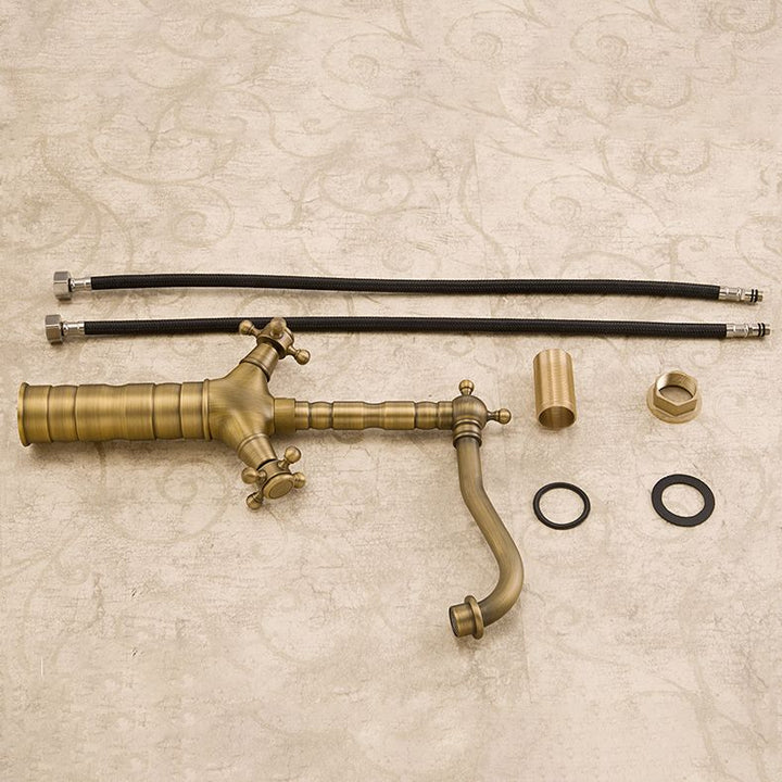 BowLift | Industrial Widespread Bathroom Faucet Cross Handle Medium Sink Faucet