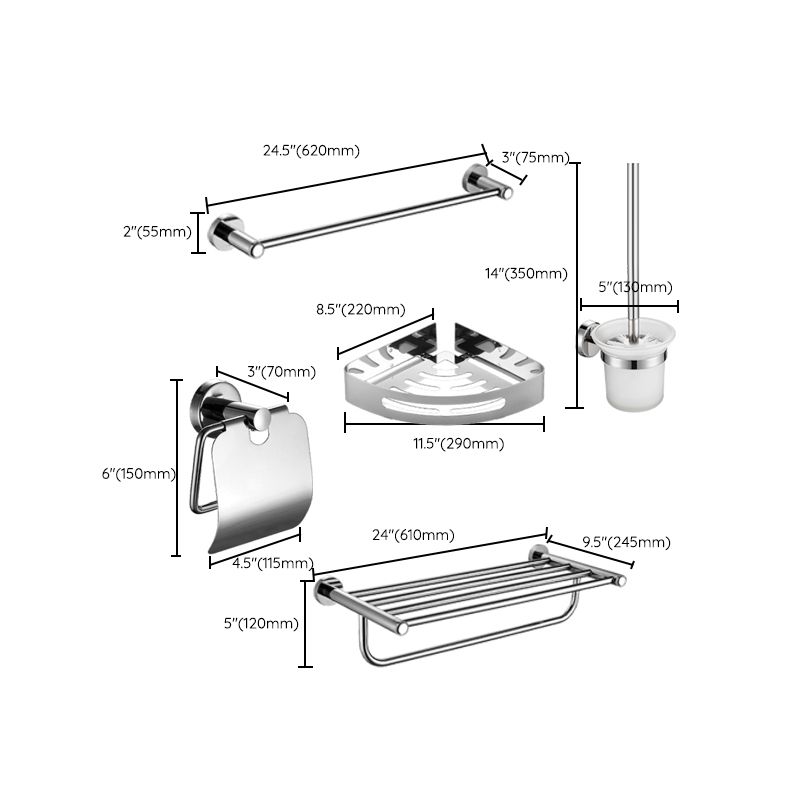 BowLift | Polished Chrome 5-piece modern bathroom accessory set with bathroom shelf
