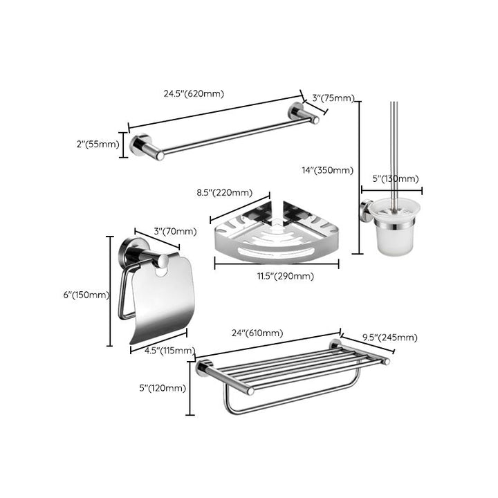 BowLift | Polished Chrome 5-piece modern bathroom accessory set with bathroom shelf
