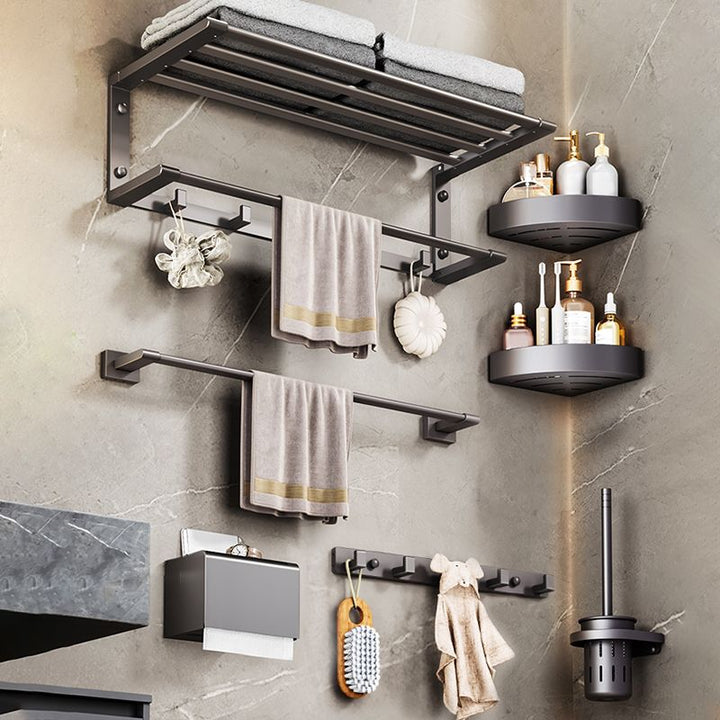 BowLift | Modern bathroom accessory set Bathroom shelf Towel bar gray bathroom accessory set