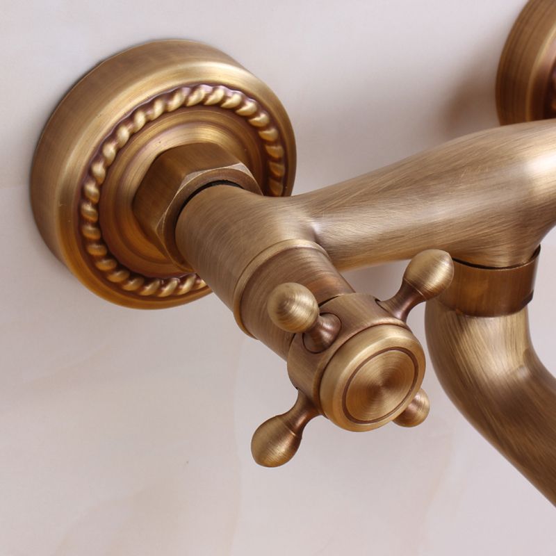 BowLift | Traditional Wall-Mounted Metal Bathtub Filler Double Handles Waterfall Bathtub Faucet Trim