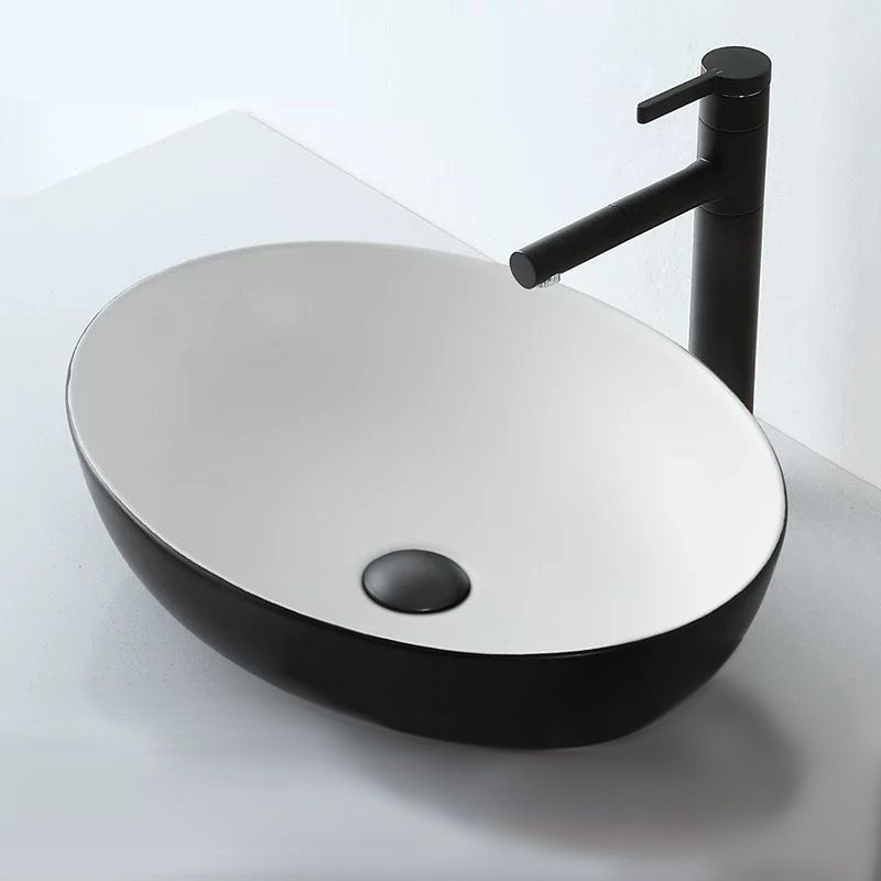 BowLift | Modern Vessel Bathroom Sink Oval Porcelain with Pop-Up Drain System Vessel