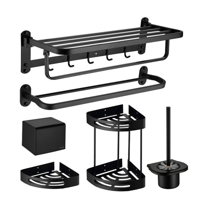 BowLift | Modern Bathroom Accessory Set Bath Shelf Towel Holder Matte Black Bath Hardware Set