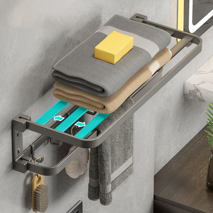 BowLift | Modern Gray Bathroom Accessory Set Aluminum Stainless Steel Bathroom Shelf/Towel Hooks/Towel Bar
