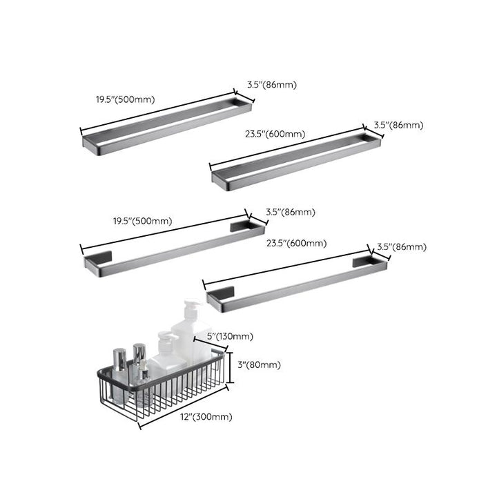 BowLift | Gray 5-piece modern bathroom accessory set made of stainless steel