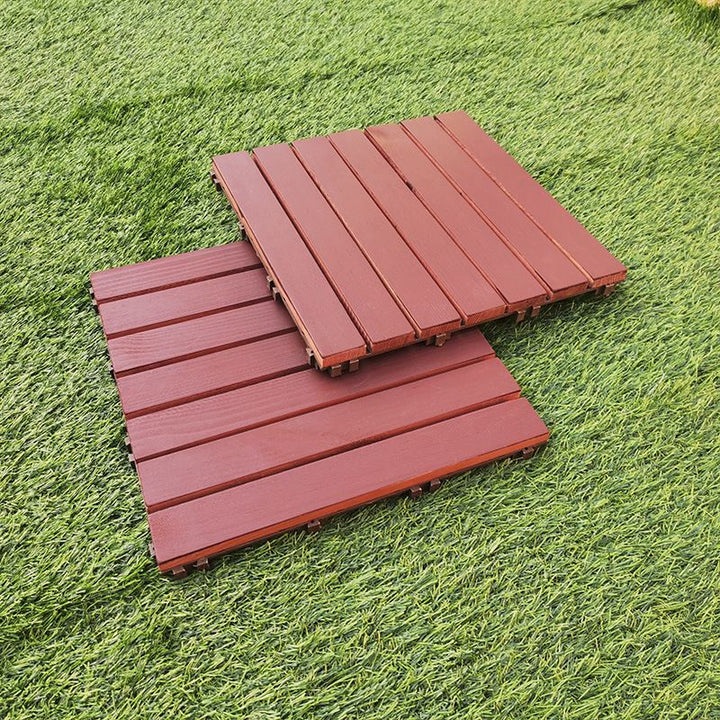 BowLift | Red 6-Slat Square Wood Deck Tiles Snap-Fit Installation Floor Tiles