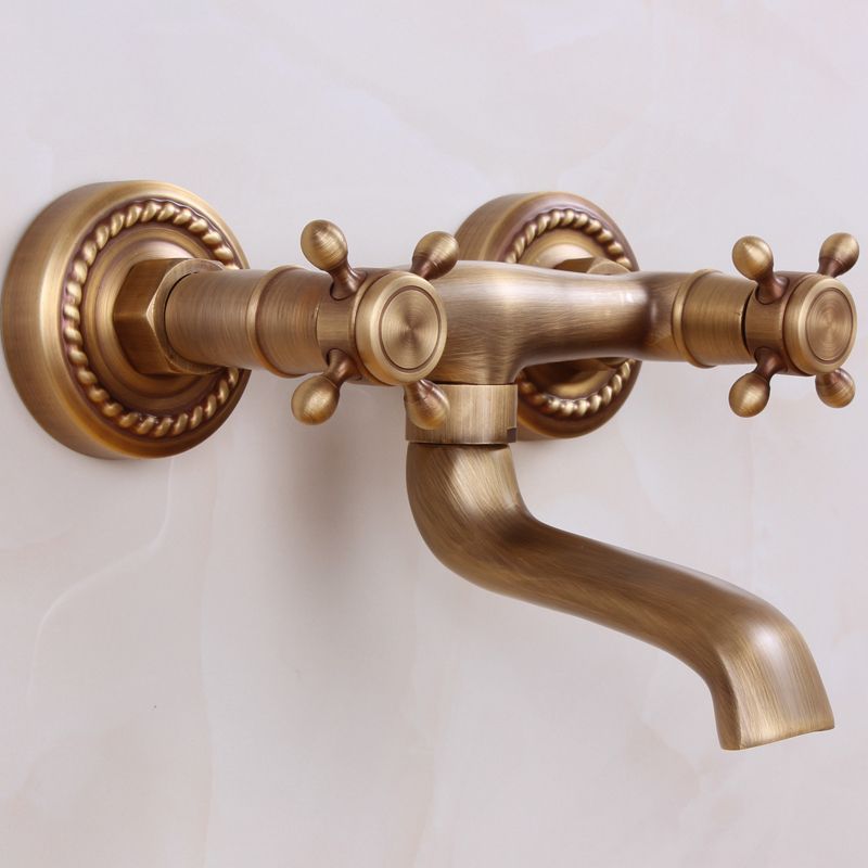 BowLift | Traditional Wall-Mounted Metal Bathtub Filler Double Handles Waterfall Bathtub Faucet Trim