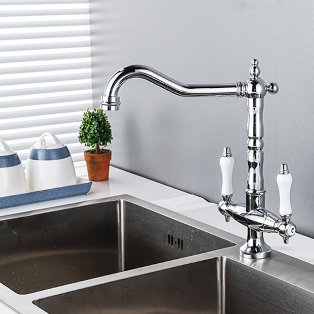 BowLift | Traditional Kitchen Bar Faucet Double Handle High Arc No Sensor Bar Faucet