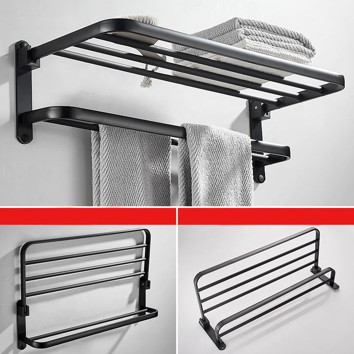 BowLift | Modern Classic Bathroom Hardware Set Matte Black Bathrobe/Towel Bar & Bathroom Shelf