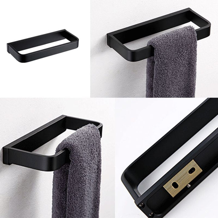 BowLift | Black Bathroom Accessories Hardware Set with Towel Bar and Bathroom Shelf