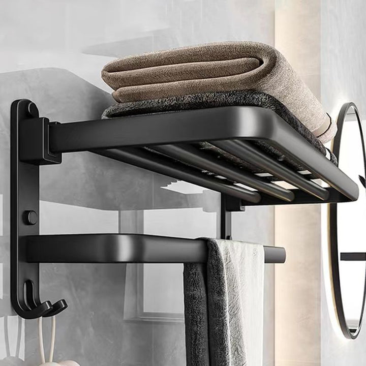 BowLift | Black Aluminum Bathroom Accessory Set Modern Bathroom Shelf / Towel Bar & Paper Holder