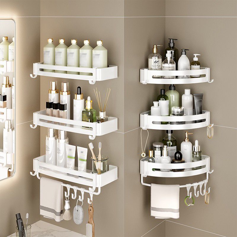 BowLift | Modern white finish bathroom shelf rectangular & triangular bathroom hardware set