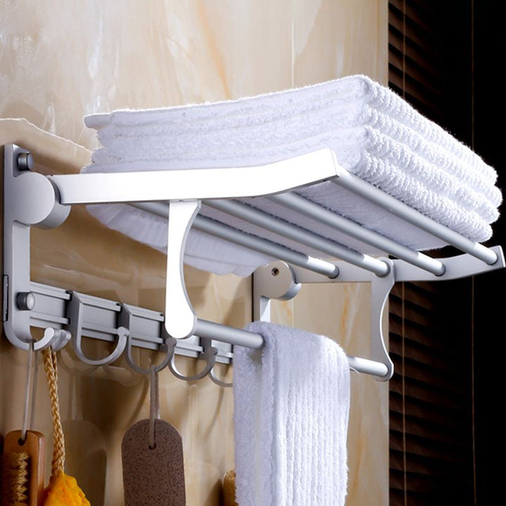 BowLift | Silver Modern Bathroom Accessory Set with Bath Shelf/Towel Rack & Bathrobe Hook