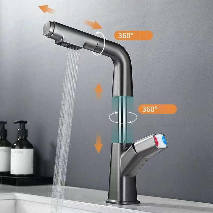 BowLift | Brass Contemporary Sink Faucet Pull-Out Round Bathroom Faucet