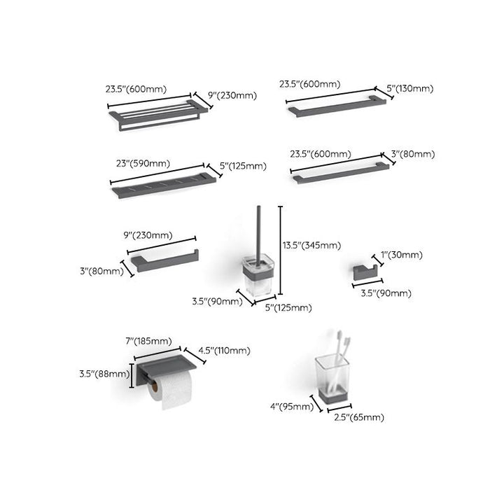 BowLift | Gray contemporary bathroom accessory set Brushed gray bath shelf/toilet paper holder/towel bar