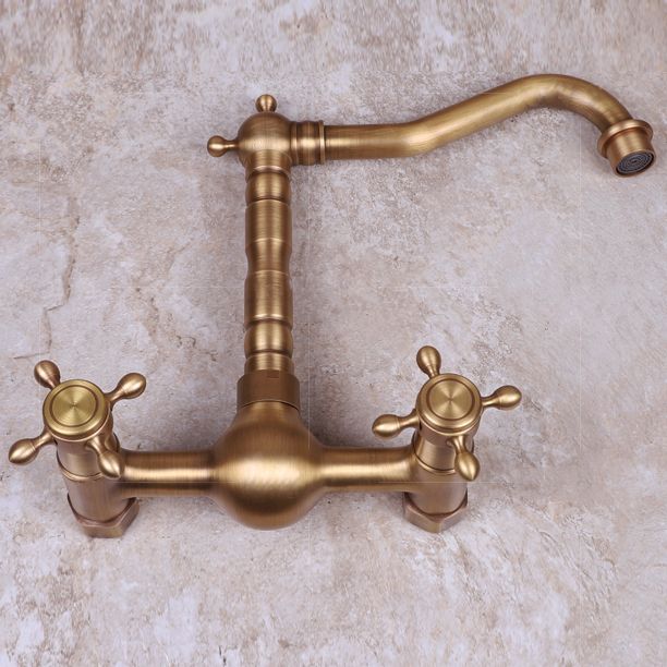 BowLift | Vintage Bathtub Faucet Two Cross Handle Faucet Solid Copper Wall Mounted Faucet