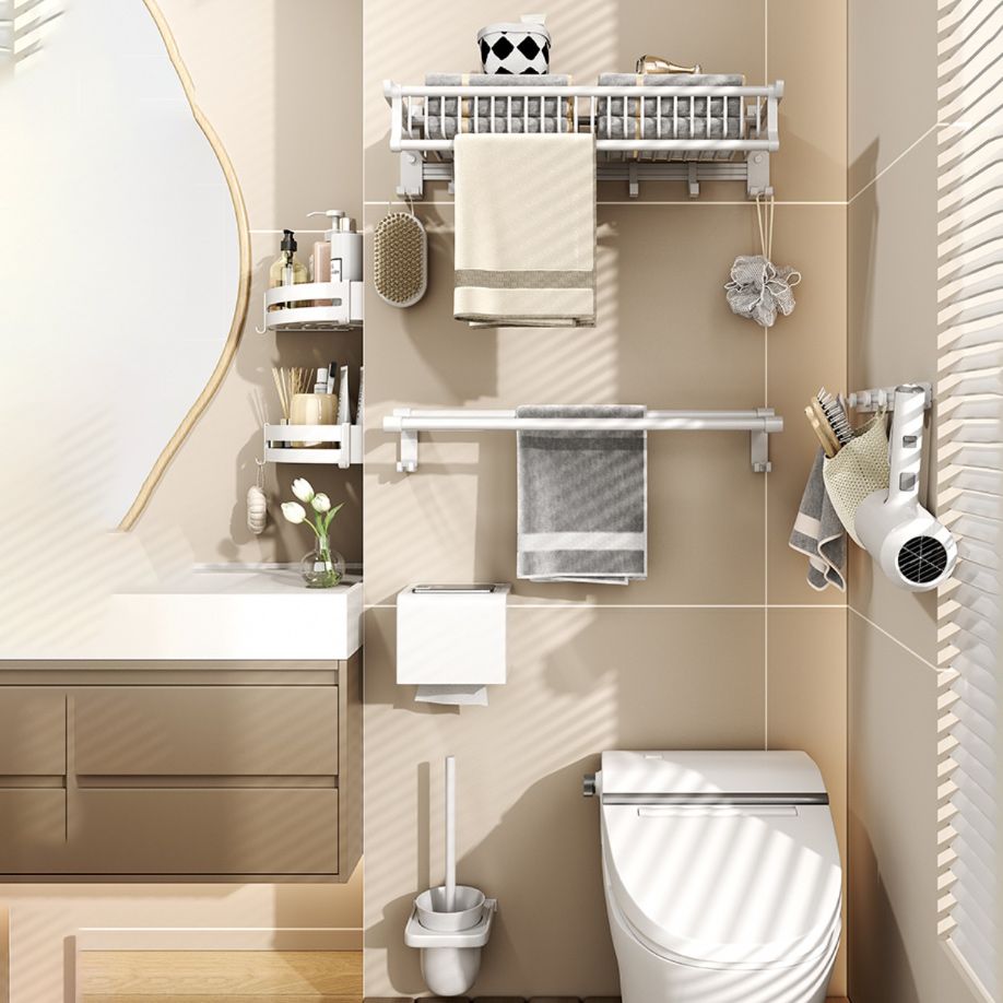 BowLift | Modern style bathroom accessory set with bath shelf/towel holder/toilet brush in white