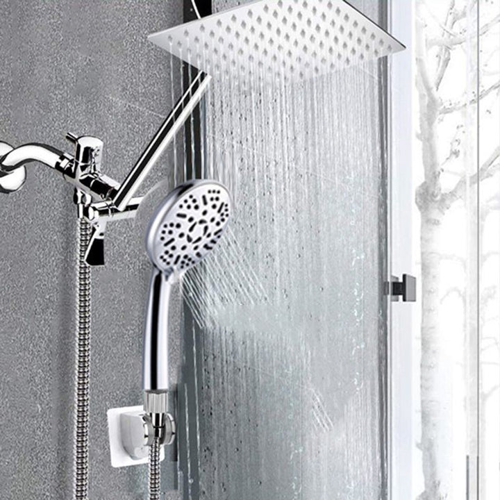 BowLift | Modern Style Dual Shower Head 9-Spray Silver Wall Mount Shower Head