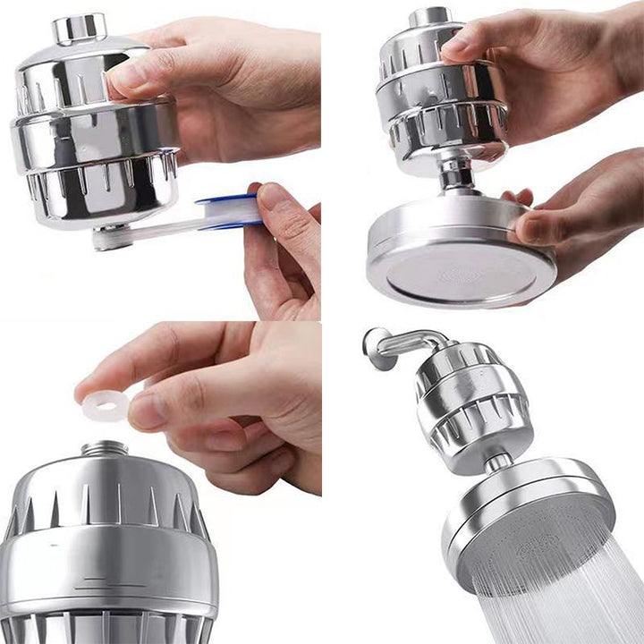 BowLift | Contemporary fixed shower head in silver with Katalyst wall-mounted shower head