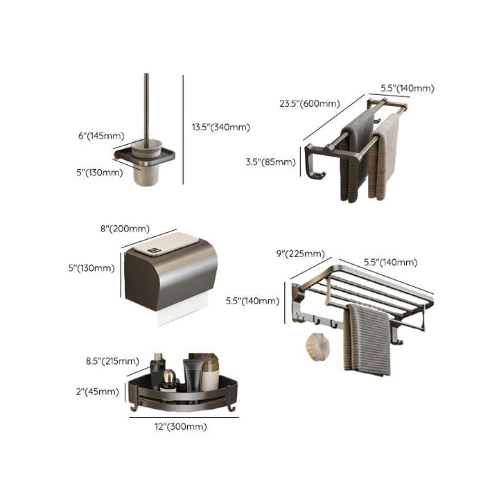 BowLift | Contemporary Bathroom Accessory Set Grey Aluminum Bathroom Accessory Kit