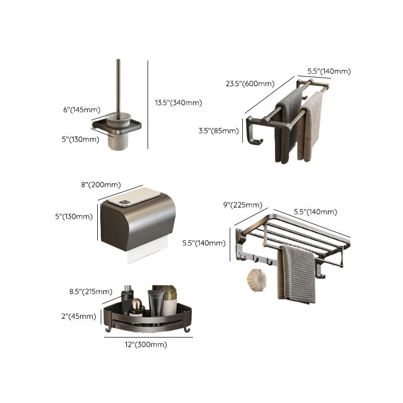 BowLift | Contemporary Bathroom Accessory Set Grey Aluminum Bathroom Accessory Kit