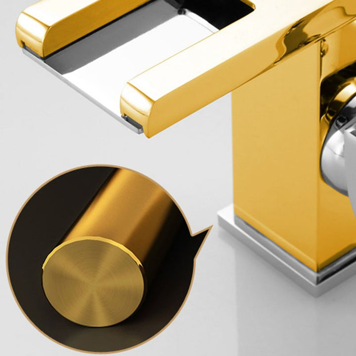 BowLift | Contemporary Square Vessel Faucet Waterfall Spout with LED Three-Color Illumination