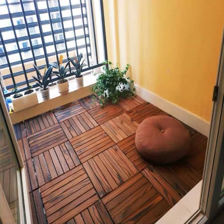 BowLift | Farmhouse Square Tile Floor Brown Pine Wood for Patio Garden
