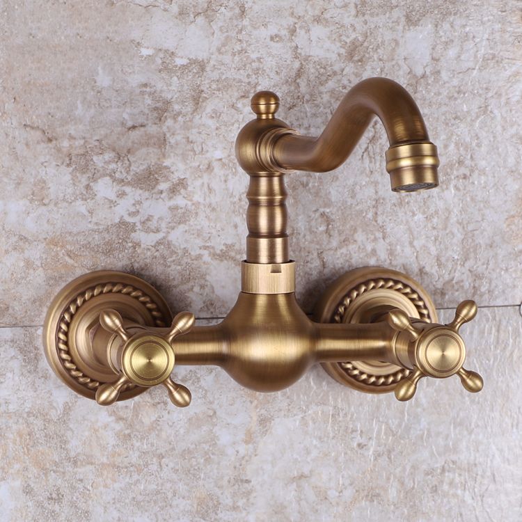 BowLift | Vintage Bathtub Faucet Two Cross Handle Faucet Solid Copper Wall Mounted Faucet