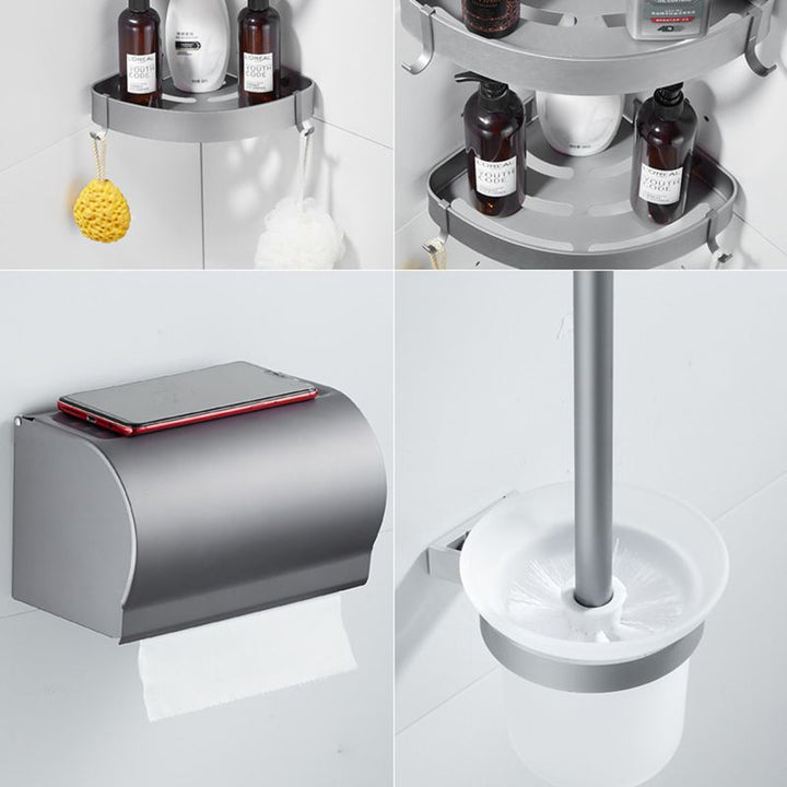 BowLift | 6-piece contemporary bathroom accessory set bathroom shelf/towel bar paper holder included