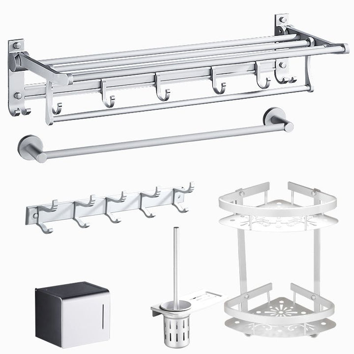 BowLift | Silver Modern Bathroom Accessory Set with Bath Shelf/Towel Rack & Bathrobe Hook