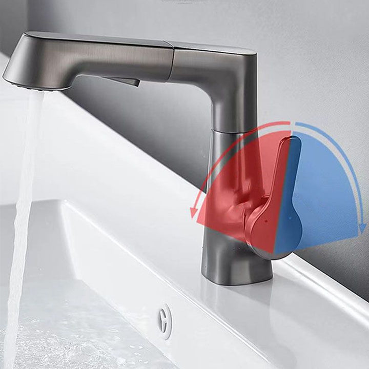 BowLift | Modern Sink Faucet Lever Handle Copper Low Arc Pull-Out Sink Faucet