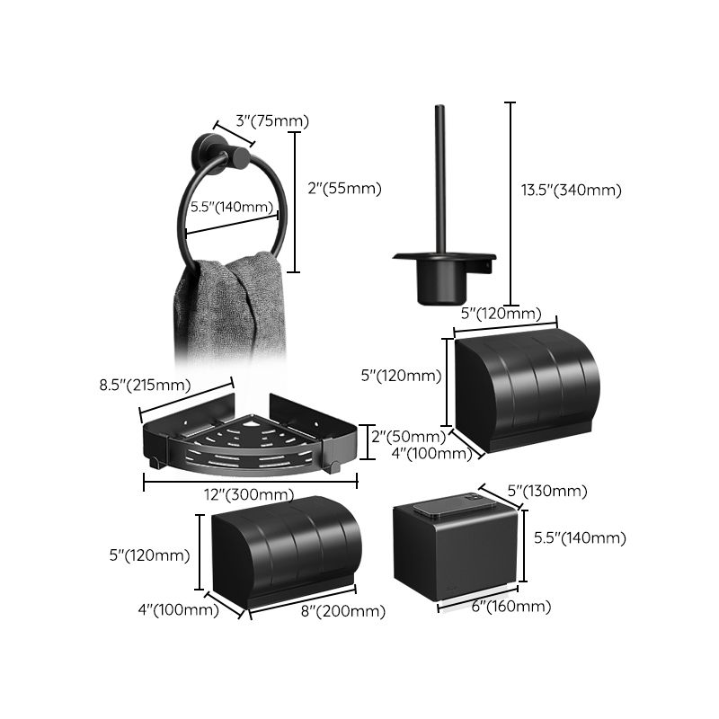 BowLift | Minimalist black bathroom accessory set paper holder towel bar bathroom hardware set