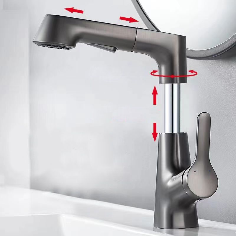 BowLift | Modern Sink Faucet Lever Handle Copper Low Arc Pull-Out Sink Faucet
