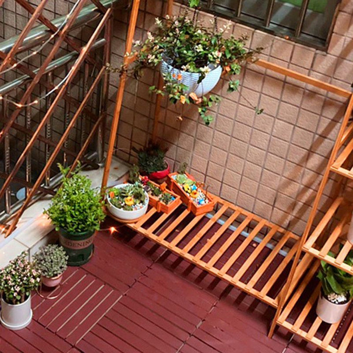 BowLift | Red 6-Slat Square Wood Deck Tiles Snap-Fit Installation Floor Tiles