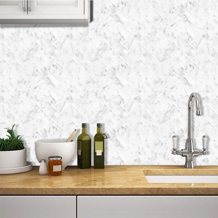 BowLift | Modern Peel & Stick Mosaic Tile PVC Herringbone Peel and Stick Wall Tile