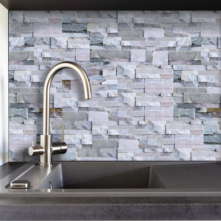BowLift | Modern Gray PVC Peel and Stick Tiles Rectangular Stacked Stone Mosaic Tile